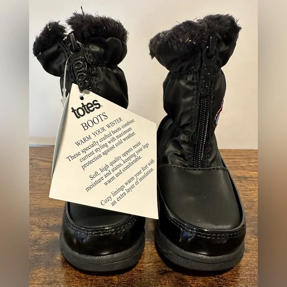Totes Toddler Girls Allison Black/Multi Waterproof Winter Boots NWT Size…